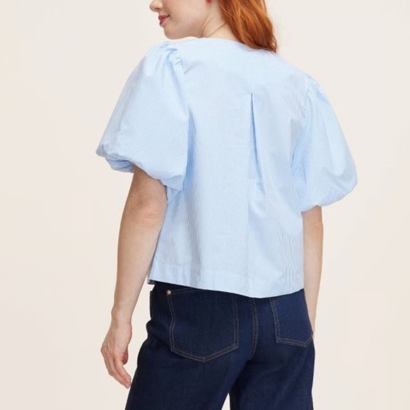 NWT Kate Spade X Target Blue/ White Striped Croquette Puff Sleeve Blouse Small - Picture 2 of 4
